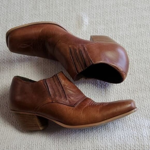 Durango Sz. 8.5 Brown Leather 2" Heeled Pullon Square Toe Booties - Picture 3 of 9
